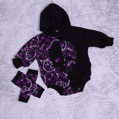 Sweater romper purple skulls maat 3/6 maanden